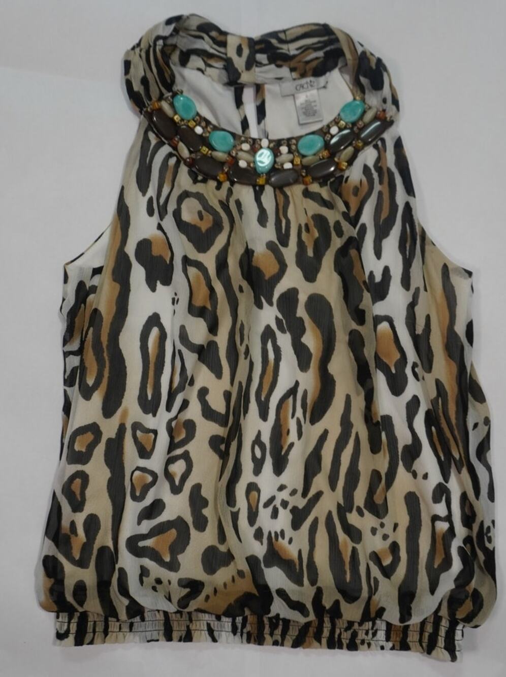 Vintage Caché Y2K Leopard Print Jeweled Halter Top Beaded Animal Print